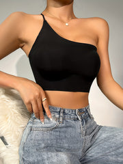 One Shoulder Strap Bralette Comfy Seamless Solid Bra