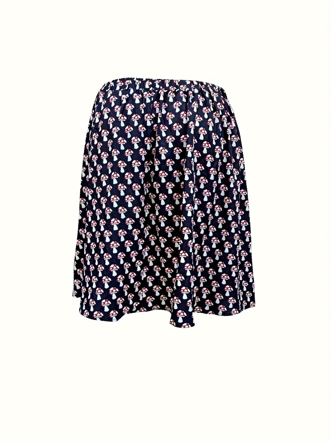  Mushroom Print A-line Maxi Skirt with Pockets