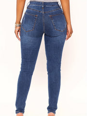 Ripped Holes Skinny Jeans Slim Fit Mid Stretch Versatile Denim Pants