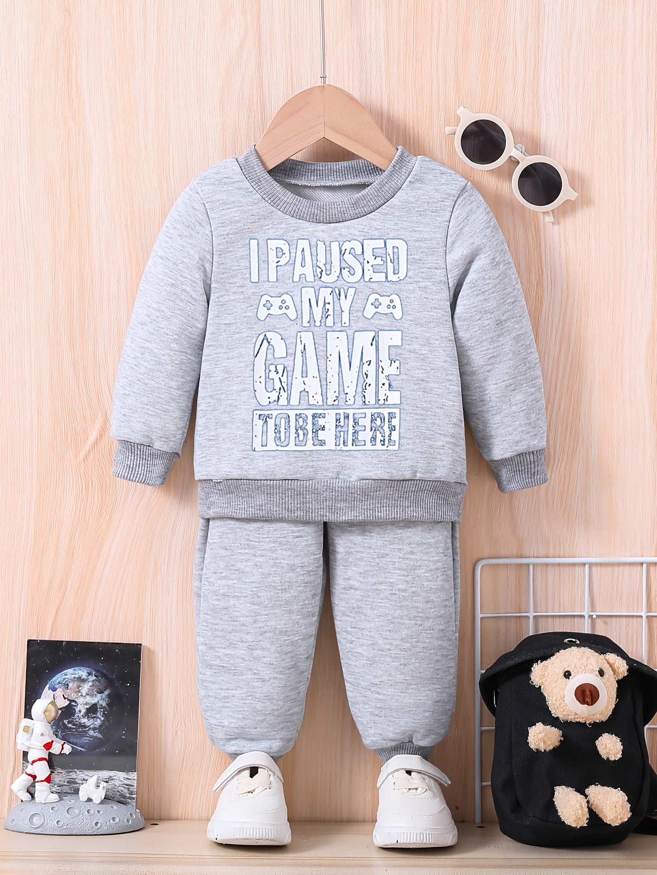 Baby Letter Print Casual Outfit Long Sleeve Sweatshirt Trousers Set