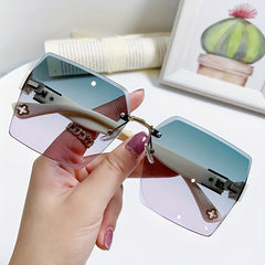 Large Rimless Sunglasses Men Women Gradient UV400