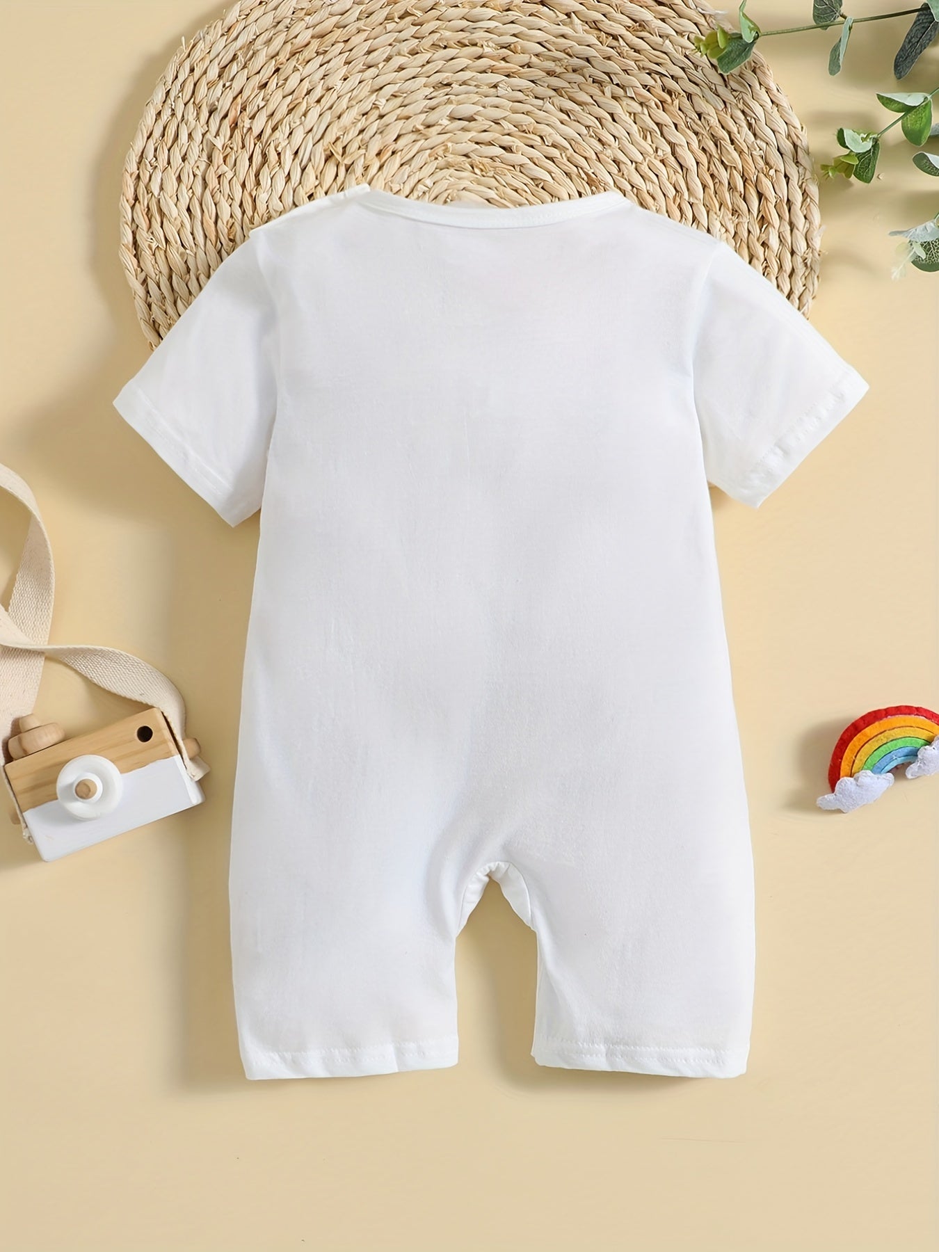 Baby Girls Cotton Short Sleeve Romper With Rainbow Print
