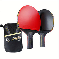 2pcs Prof. Table Tennis Rackets 6 Star Double Sided Rubber Paddle With Bag