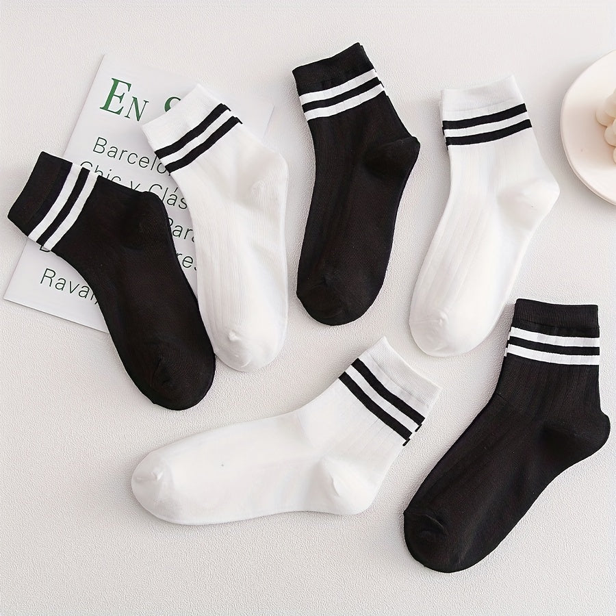 5 Pairs Striped Crew Socks for Sports Women's Stockings