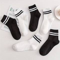 5 Pairs Striped Crew Socks for Sports Women's Stockings