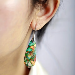 Natural Imperial Stone Dangle Earrings Bohemian Style Jewelry Gift