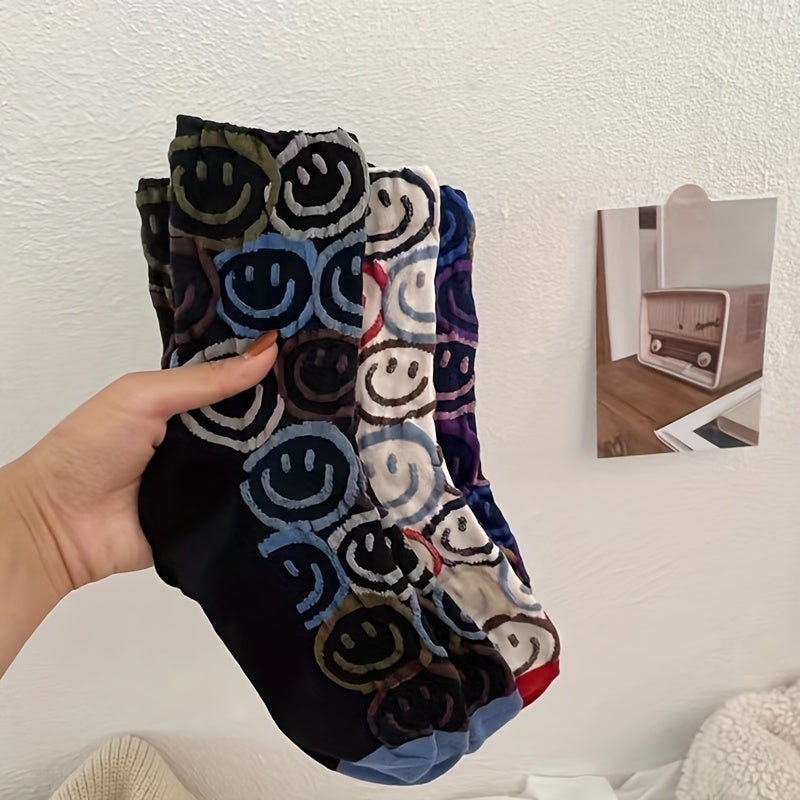 Smiling Graffiti Print Socks Mid Tube Women's Stockings