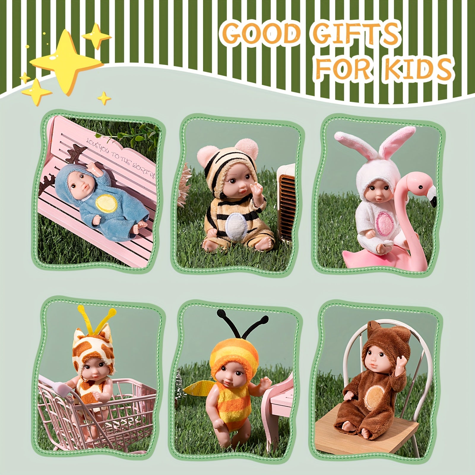 6pcs Baby Doll Set with Animal Outfits & Accessories for Kids Role Play