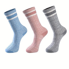 3 Pairs Striped Crew Socks Comfy & Breathable College Style Socks Women's Stocki