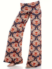  Boho Pants High Rise Wide Leg Paisley Print Stretch