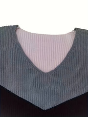  Colorblock V Neck Sweater