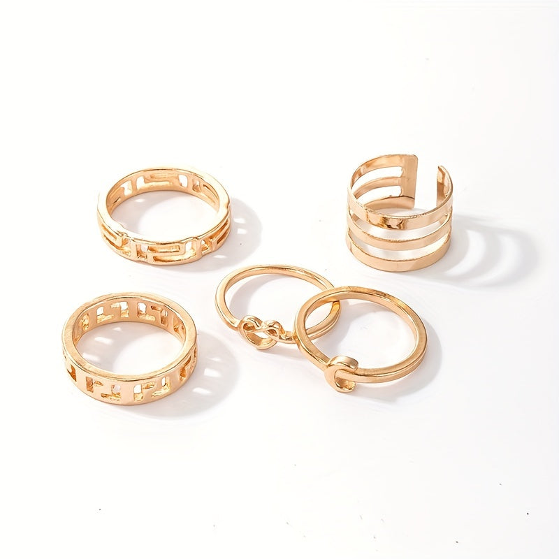Moon & Star Stackable Ring Set 5 Pcs Vintage Style