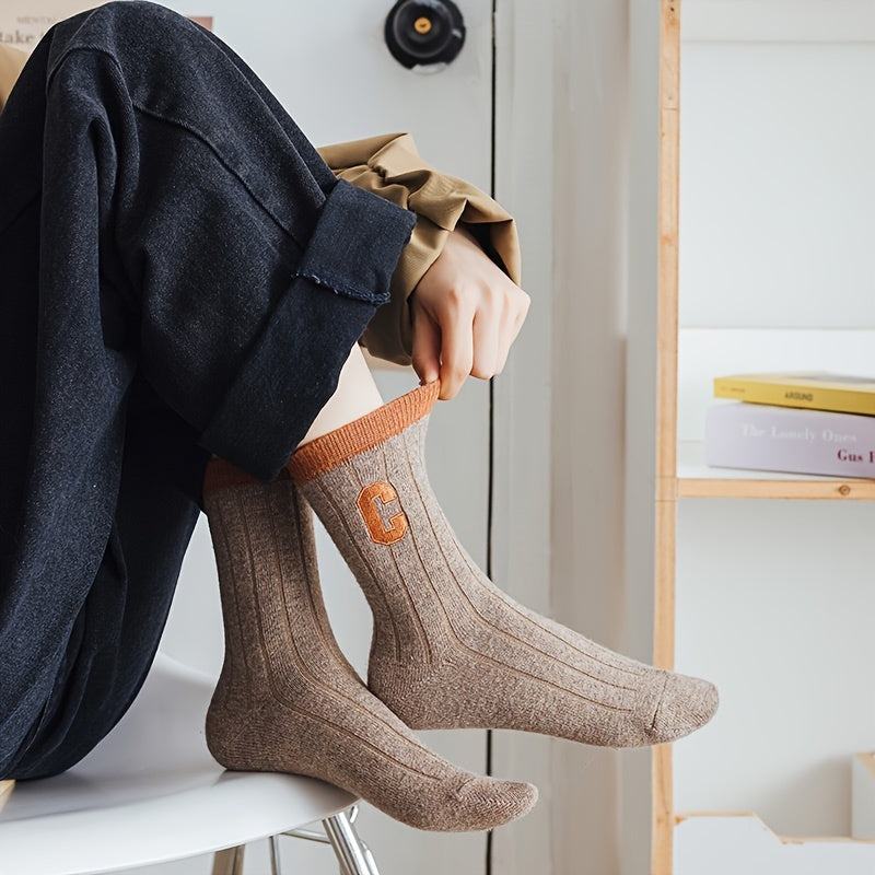 3 Pairs Letter Pattern Colorblock Socks Soft Mid Tube Women's Stockings