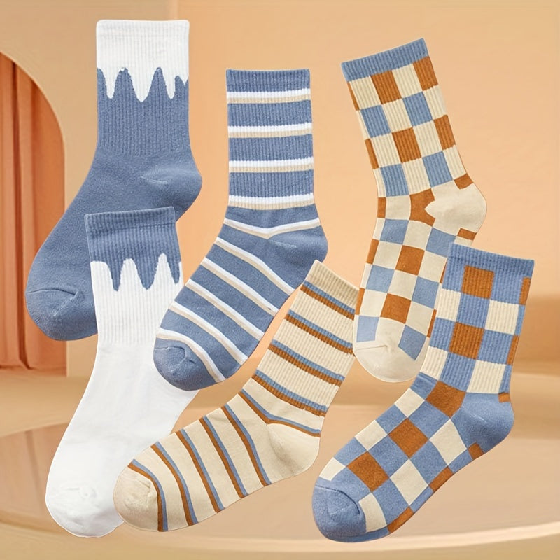10 Pairs Plaid & Striped Print Socks Women's Stockings & Hosiery