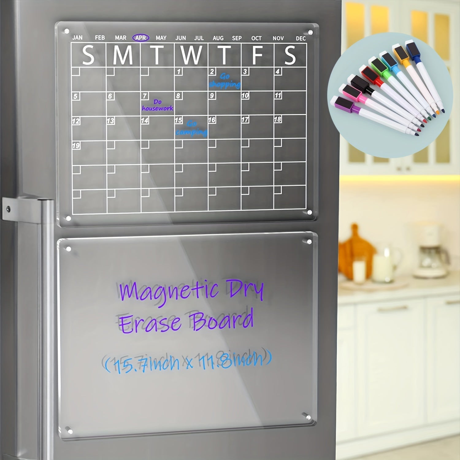 2pcs Acrylic Magnetic Dry Erase Board Calendar For Fridge