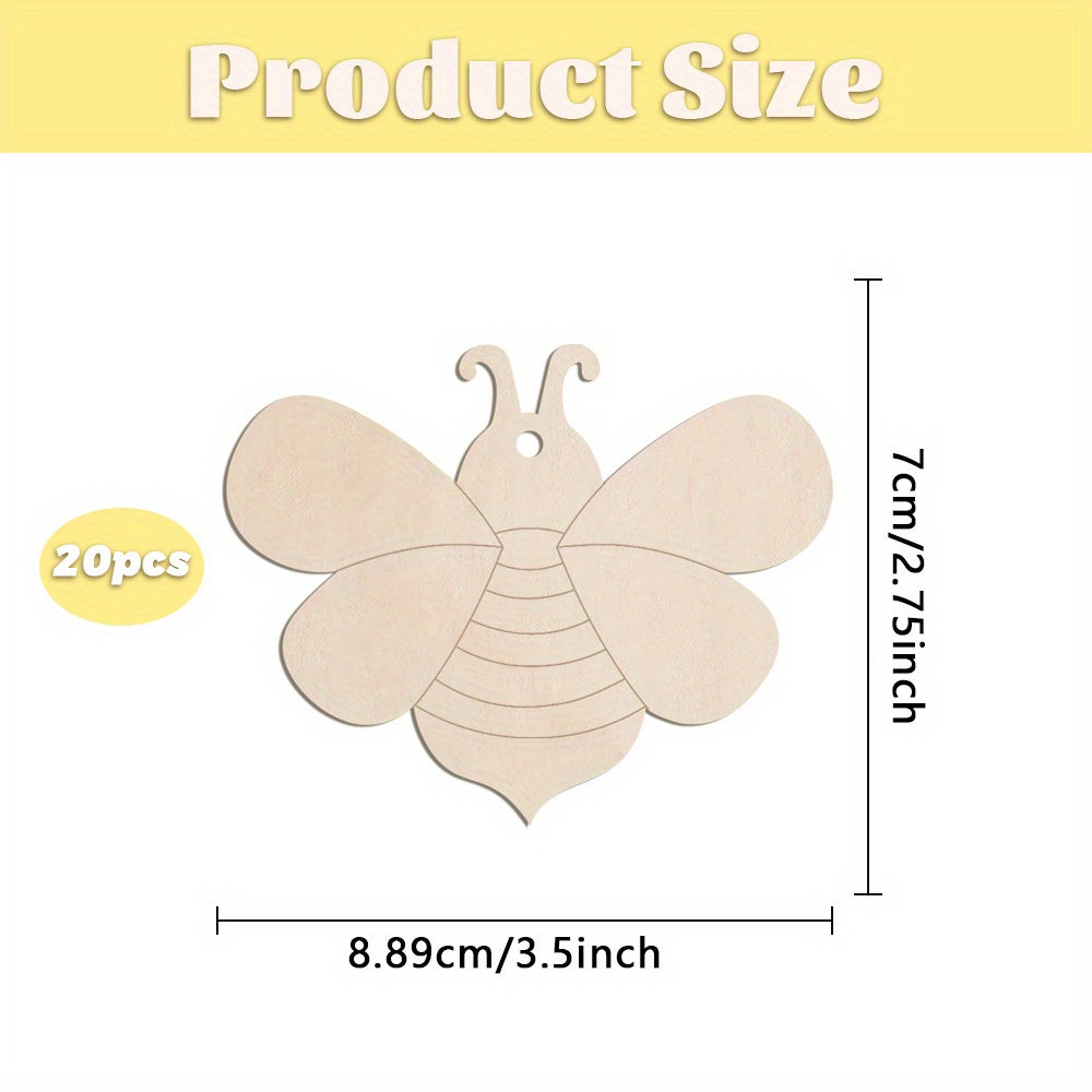 20pcs Bee Wooden Craft Chips for DIY Art Projects Decorative Crafting