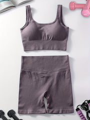 Women's Yoga Set U Neck Sports Bra & High Waisted Shorts
