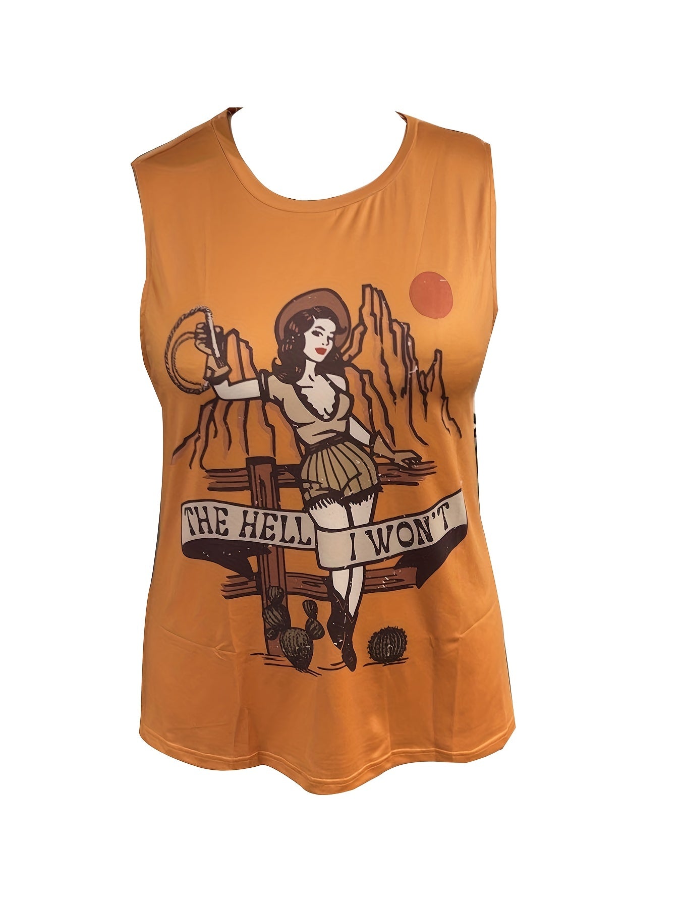  Casual Tank Top Women's Plus Cartoon Figure Print Round Neck Tank