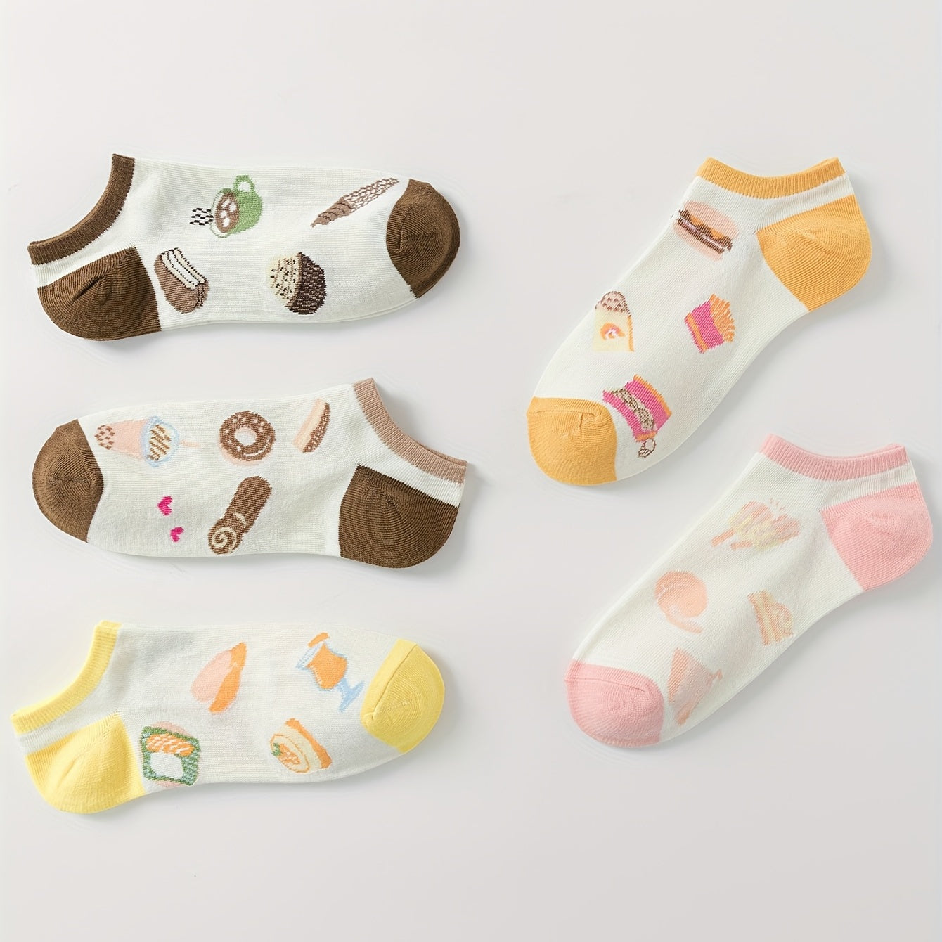5 Pairs Cartoon Food Print Socks & Ankle Socks Women's Stockings