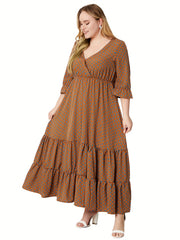 Plus Dot Print Half Sleeve Maxi Smock Dress