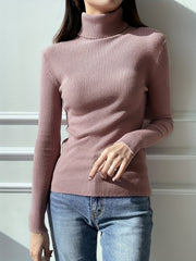 Women's Turtleneck Ribbed Sweater Slim Pullover Knit Top