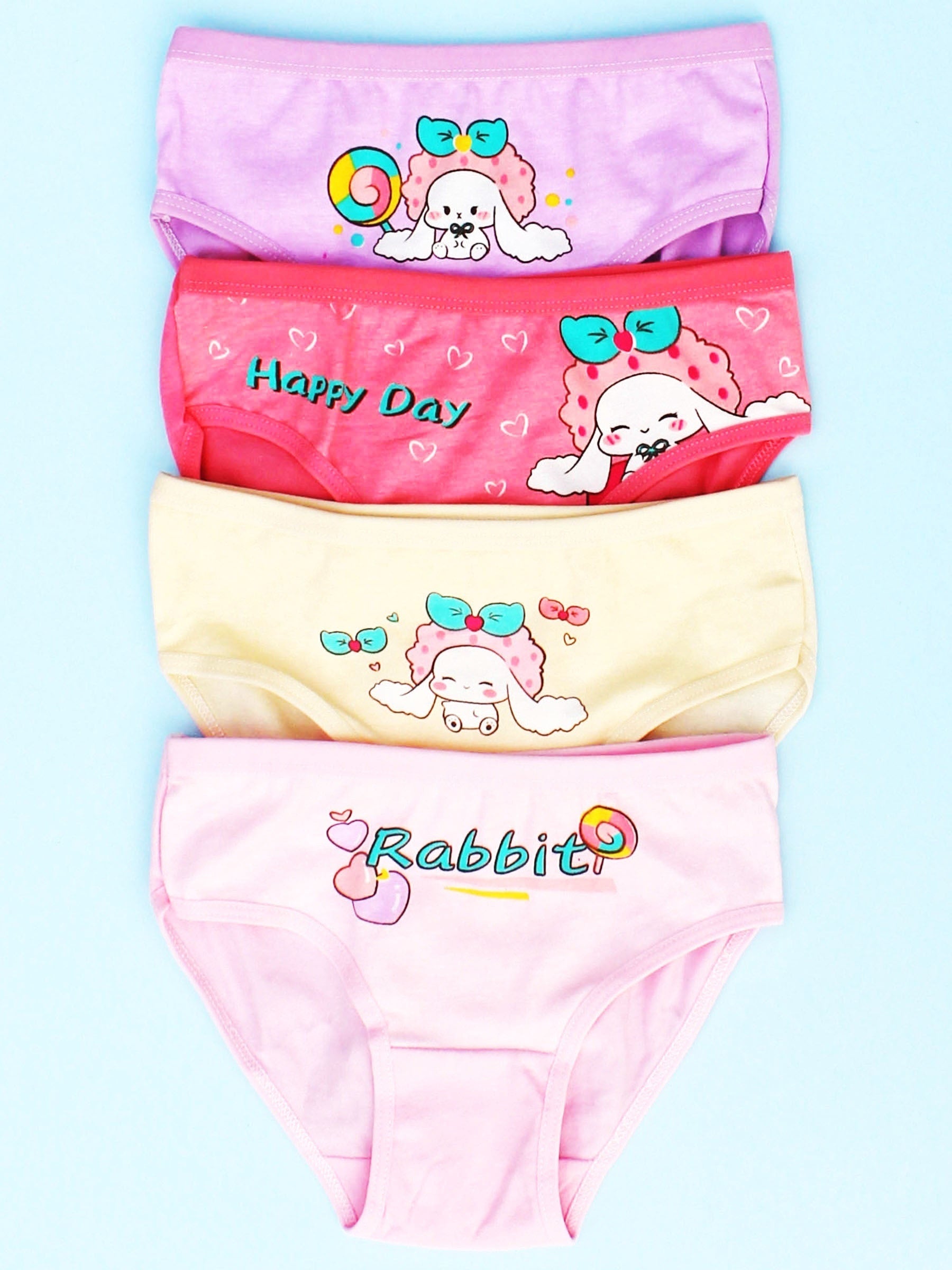 4pcs Rabbit Print Girls Briefs Cotton Underwear Kids Panties