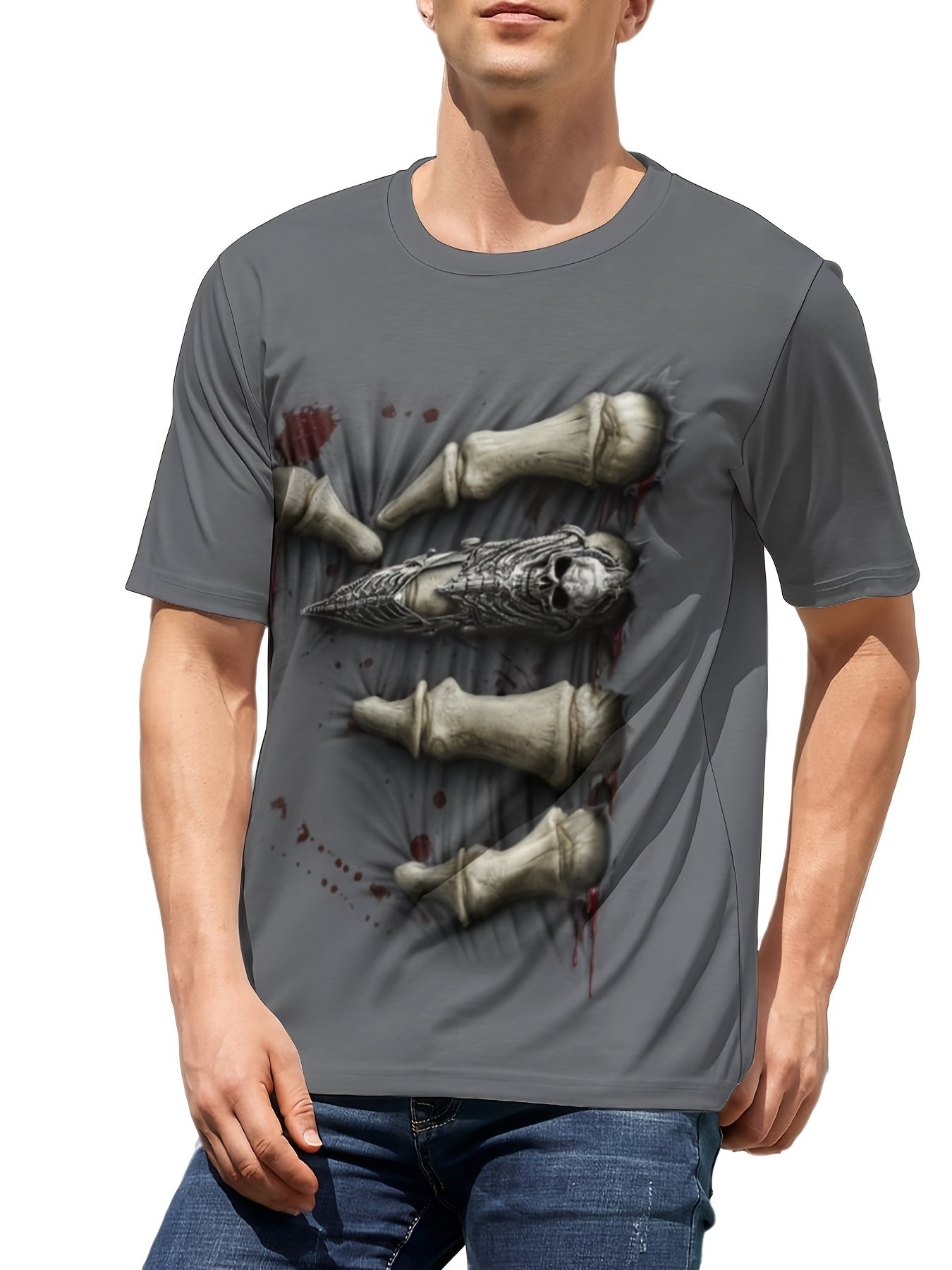Halloween Skeleton Print Men's Graphic Crew Neck T-shirt