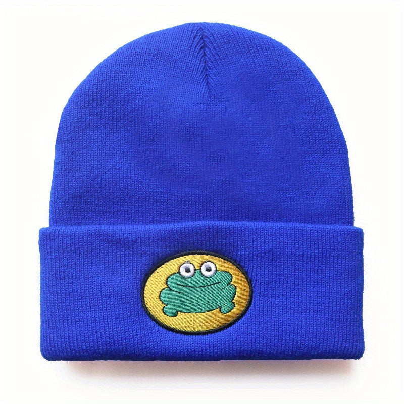 Warm Knit Beanie Hat with Cartoon Frog Pattern for Men Women
