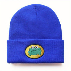 Warm Knit Beanie Hat with Cartoon Frog Pattern for Men Women