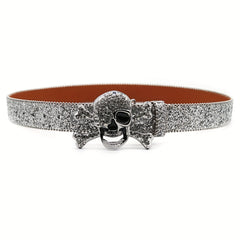 Men's Skull Rhinestone Belt Riveted Alloy Pin Buckle Belt