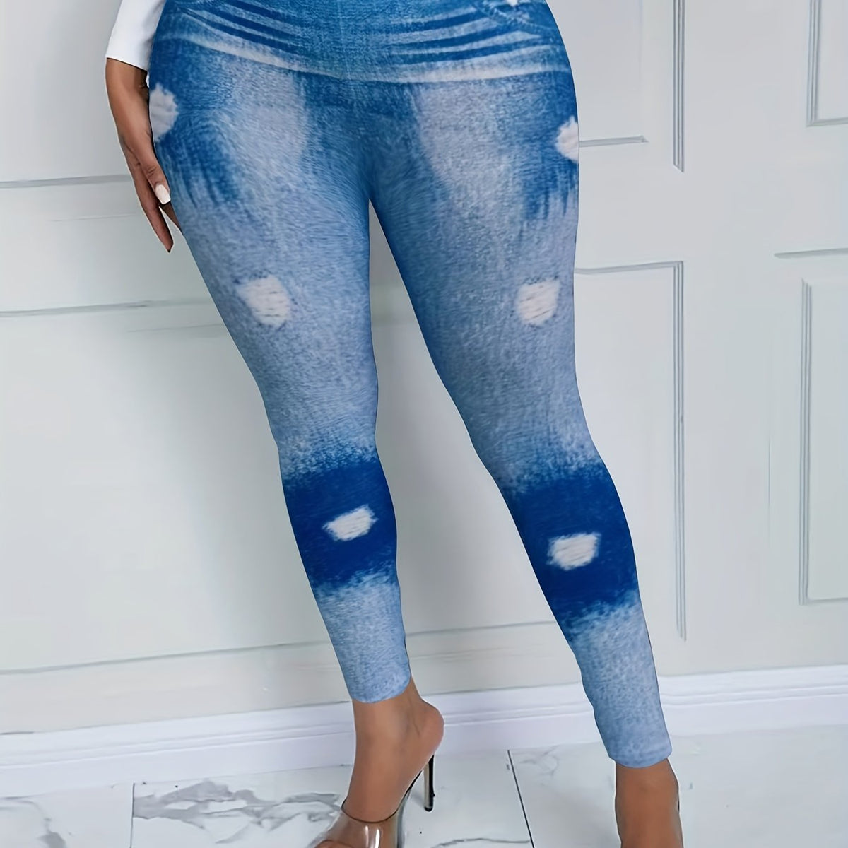  Denim Print High Rise Leggings