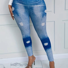  Denim Print High Rise Leggings