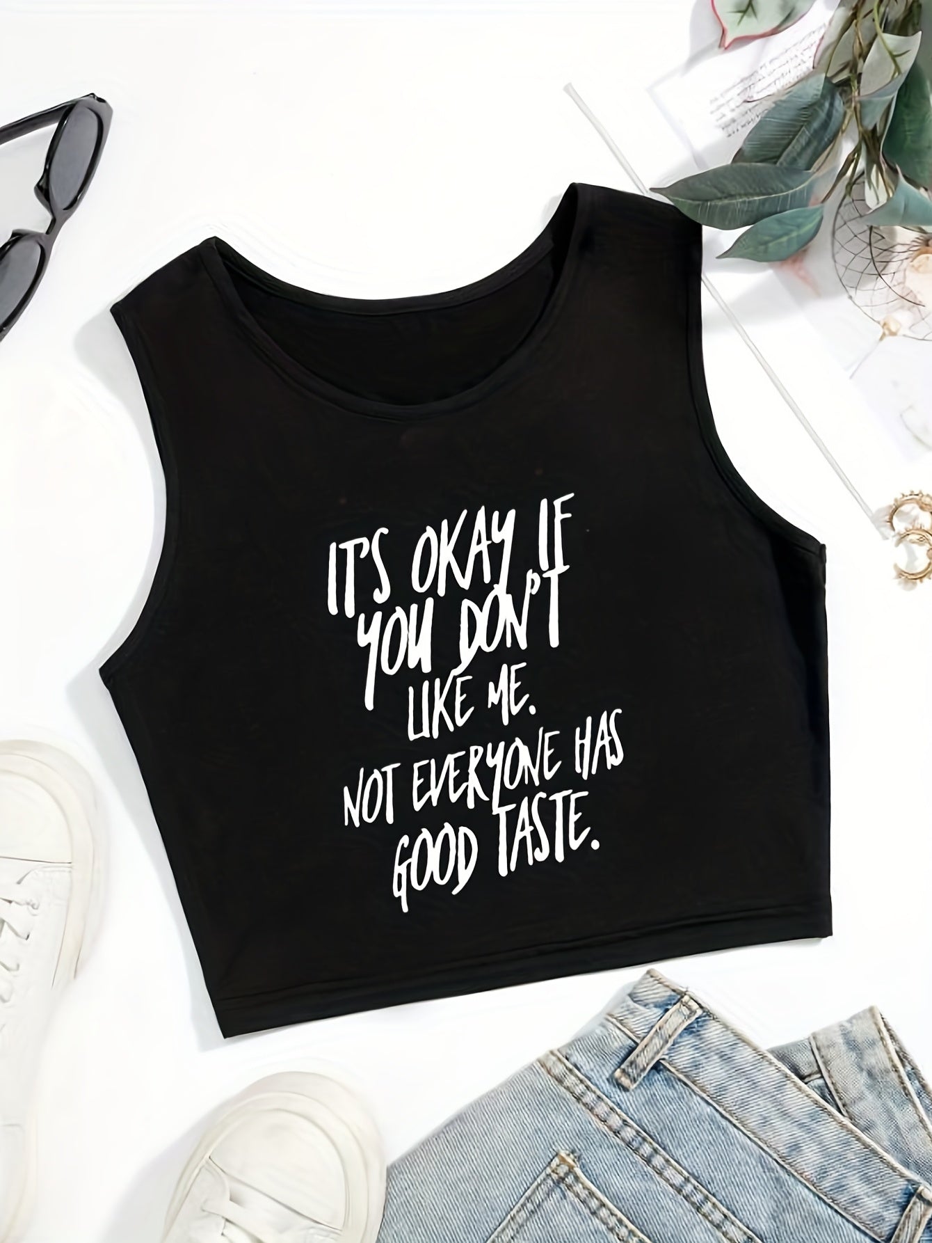 Letter Print Crop Tank Top Sexy Summer Sleeveless Casual Top
