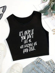 Letter Print Crop Tank Top Sexy Summer Sleeveless Casual Top