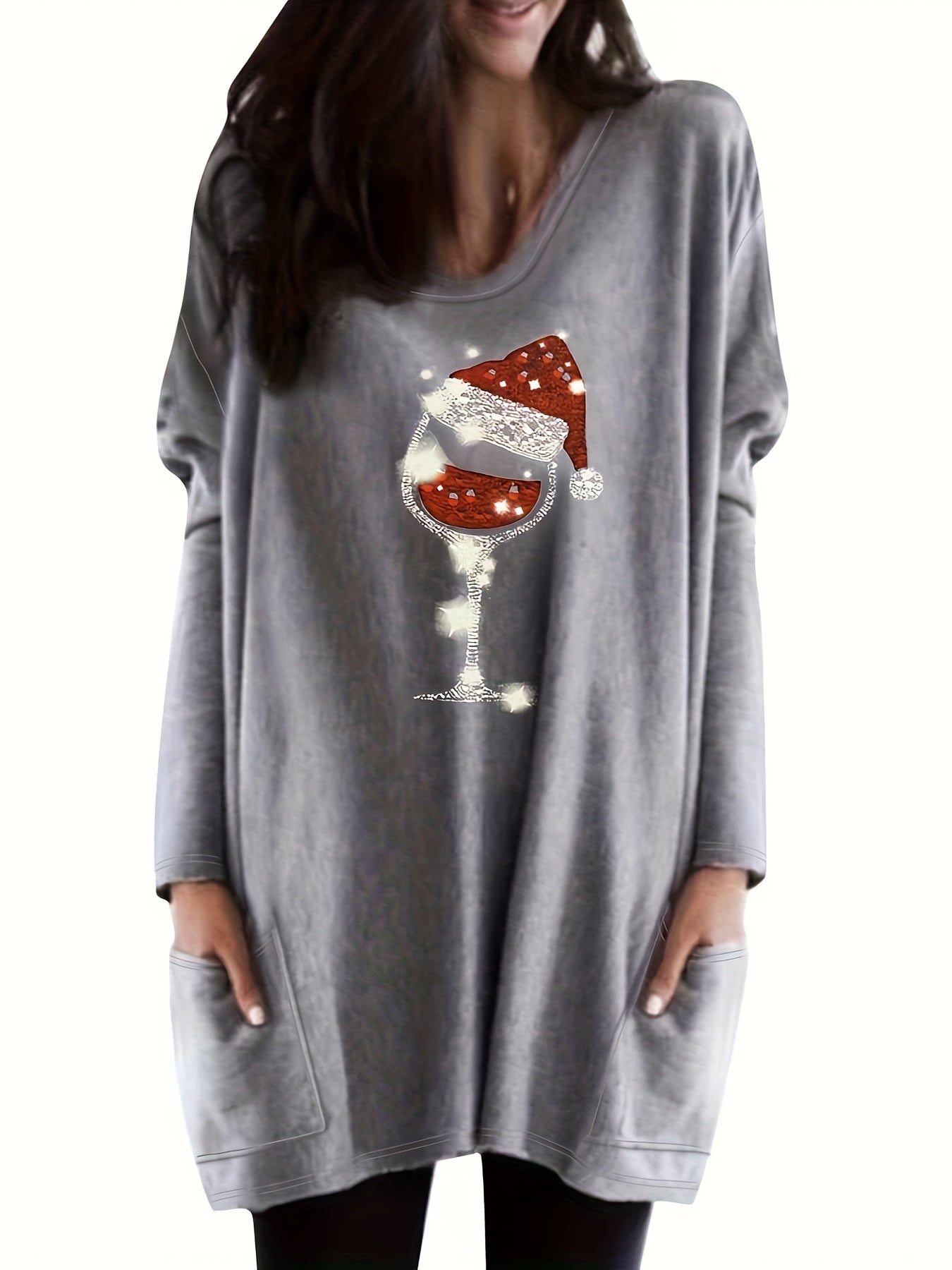  Christmas Casual Dress Women's Plus Graphic Print Long Sleeve