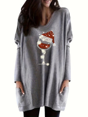  Christmas Casual Dress Women's Plus Graphic Print Long Sleeve