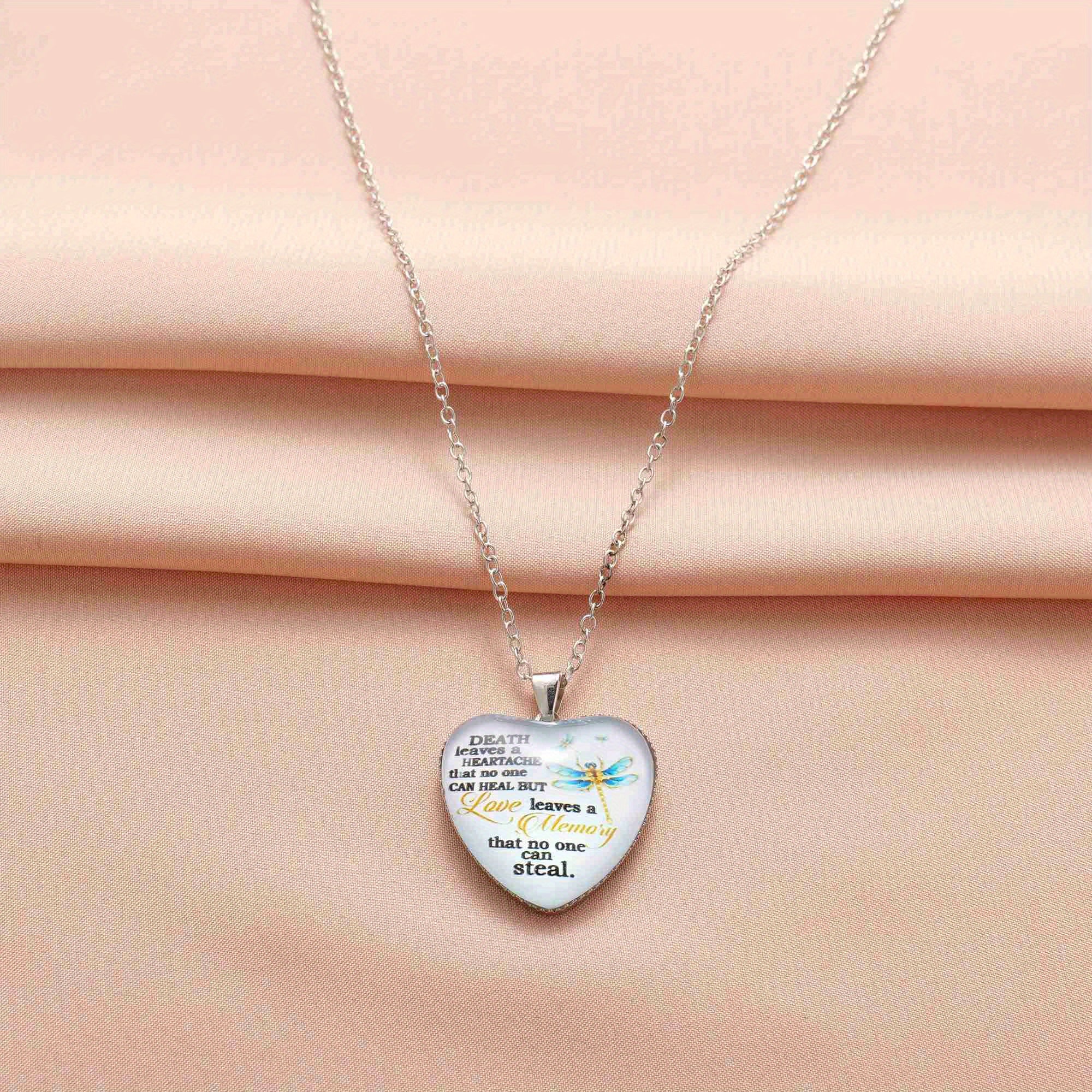 Heart Dragonfly Text Pendant Necklace Party Jewelry Men Gift