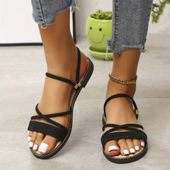 Women's Cross Straps Flat Sandals Solid Slip On Two Way Wear Slingback Shoes