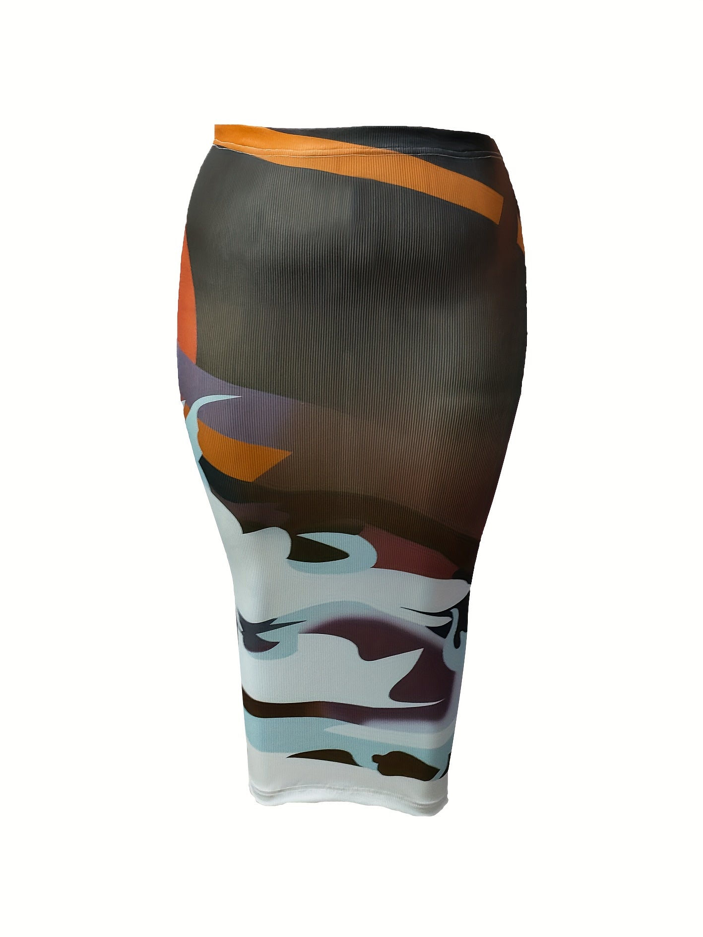 Women's Plus Random Print Elastic High Rise Midi Skirt