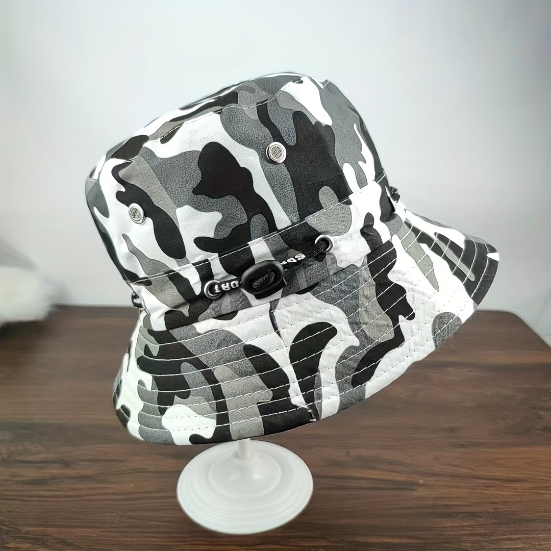 Gray Camouflage Print Bucket Hat Lightweight Sun Hat Unisex