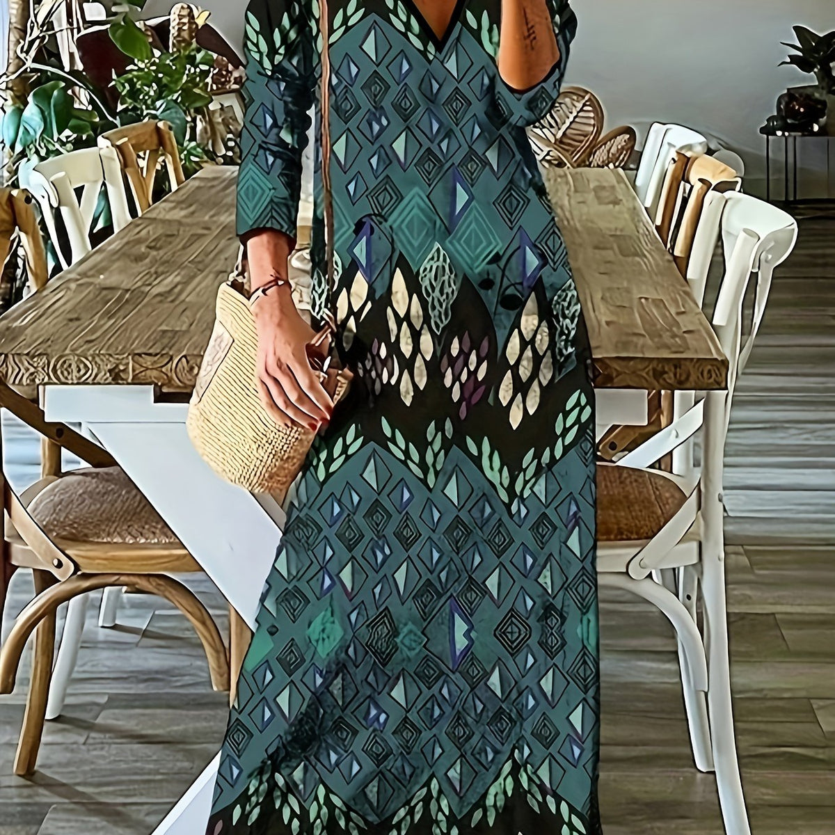  Geometric Print Maxi Dress
