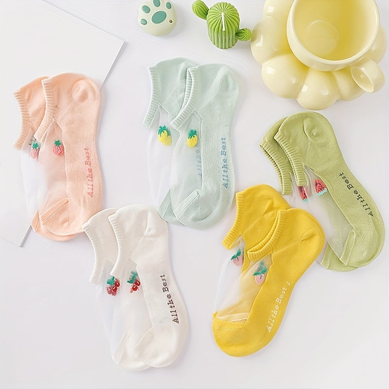 5-Pair Fruit Print Low Cut Socks Women's Stockings