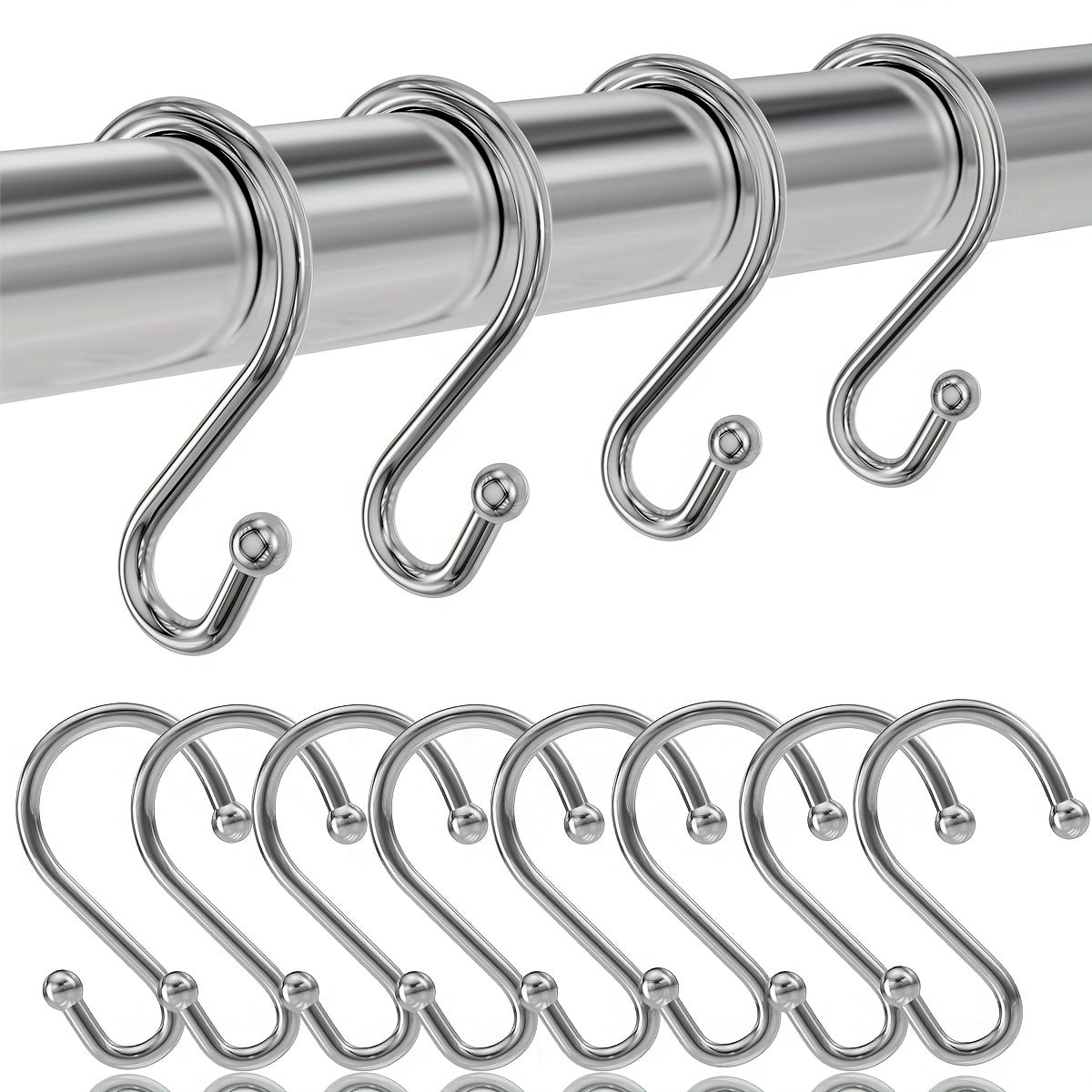12pcs Nickel Shower Curtain Hooks Rust Proof Shower Curtain Rings Silver