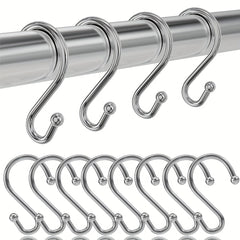 12pcs Nickel Shower Curtain Hooks Rust Proof Shower Curtain Rings Silver