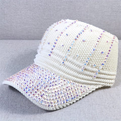 Rhinestone Visor Hat UV Protection Wide Brim Beach Cap