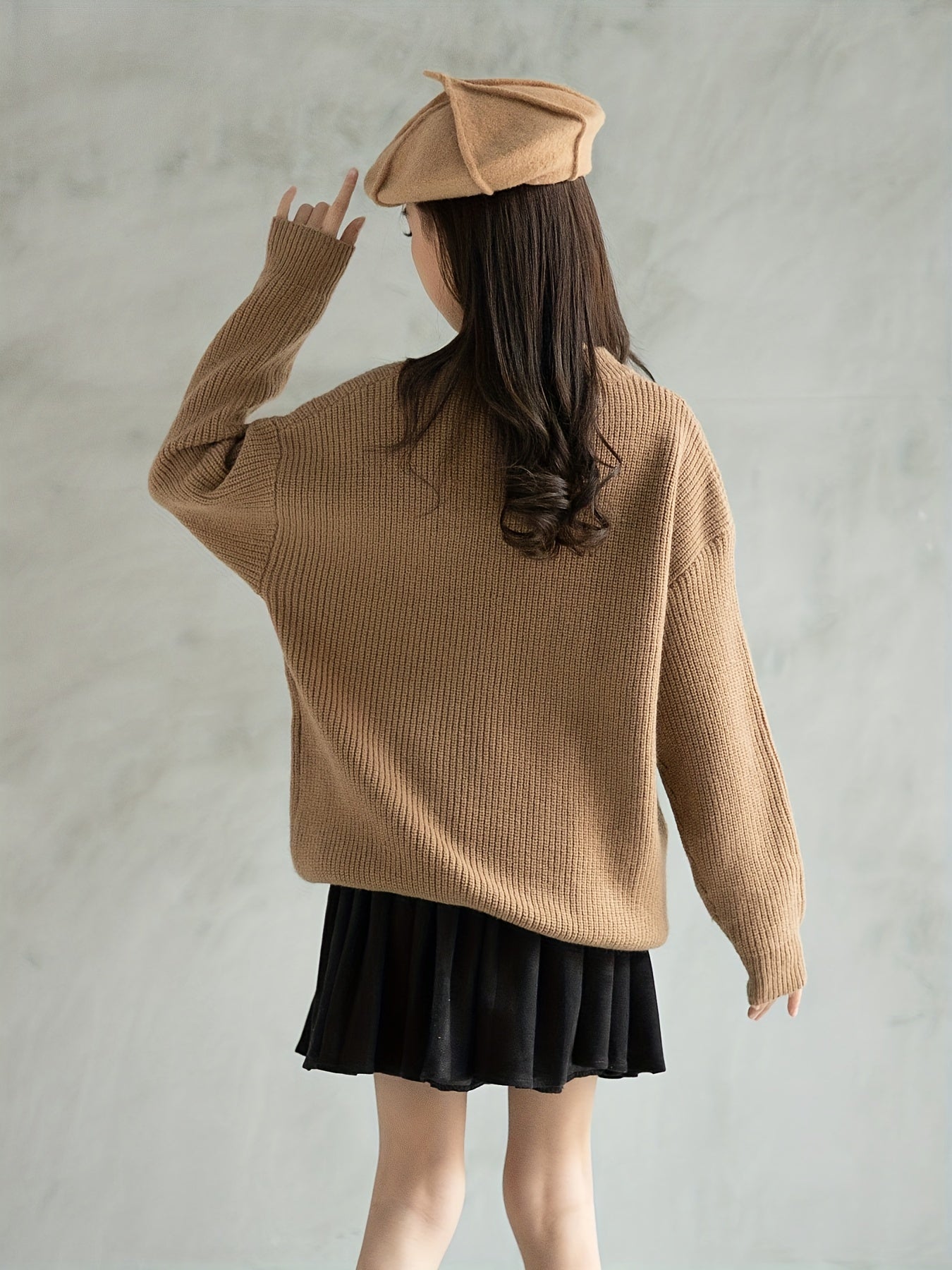 Girls Heart Graphic Knitted Sweater Long Sleeve Casual Top