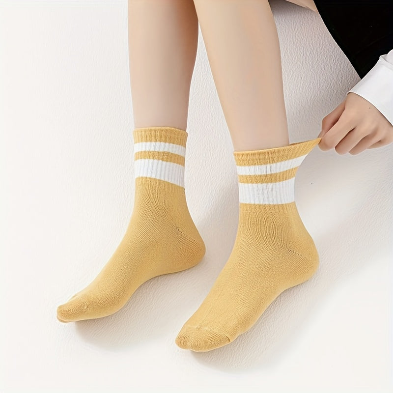 Striped Crew Socks Comfortable & Breathable Women's Stockings