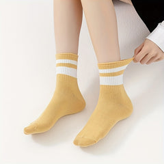 Striped Crew Socks Comfortable & Breathable Women's Stockings