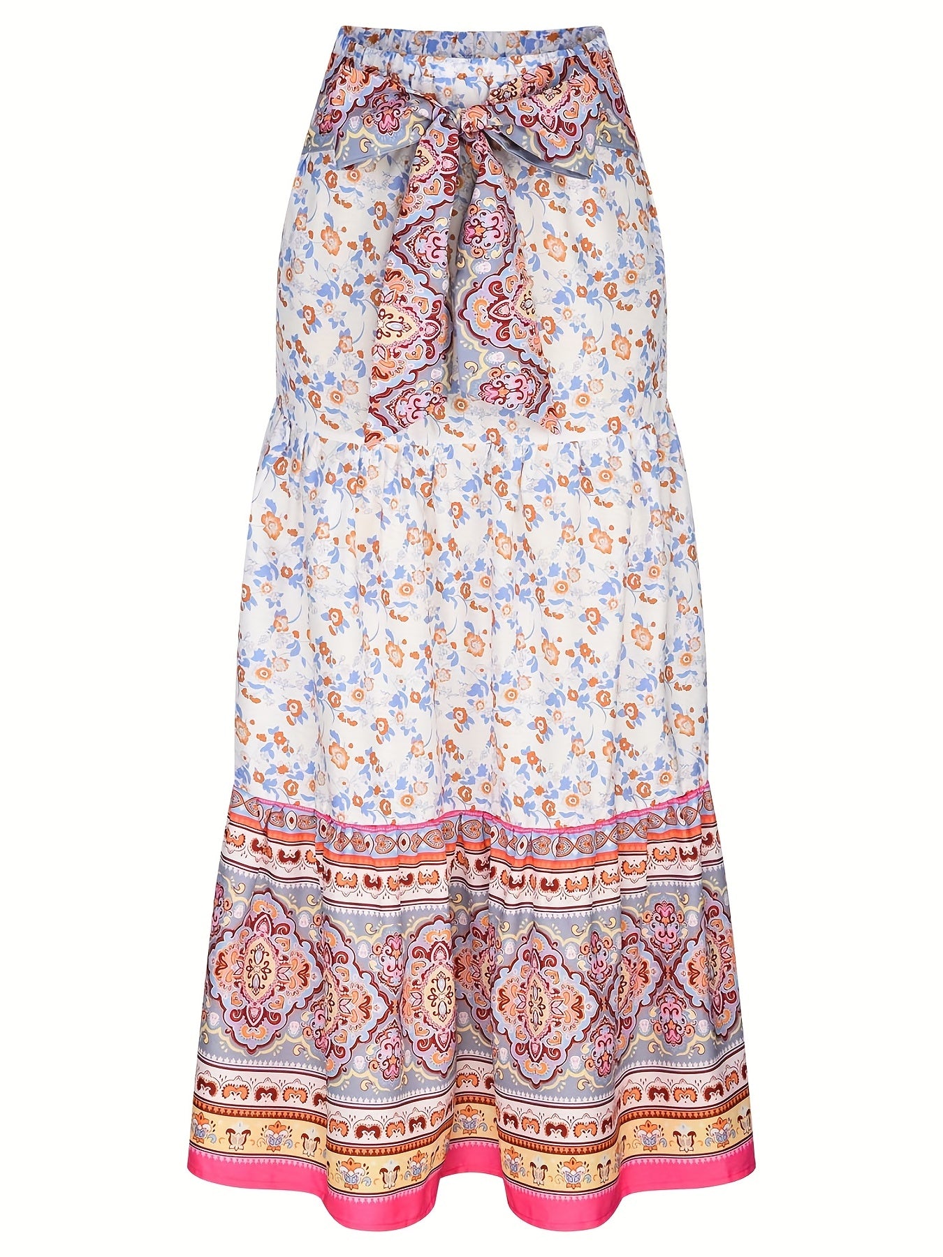 Floral Print Tie Front Skirt Boho Skirt For Spring & Summer