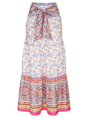 Floral Print Tie Front Skirt Boho Skirt For Spring & Summer